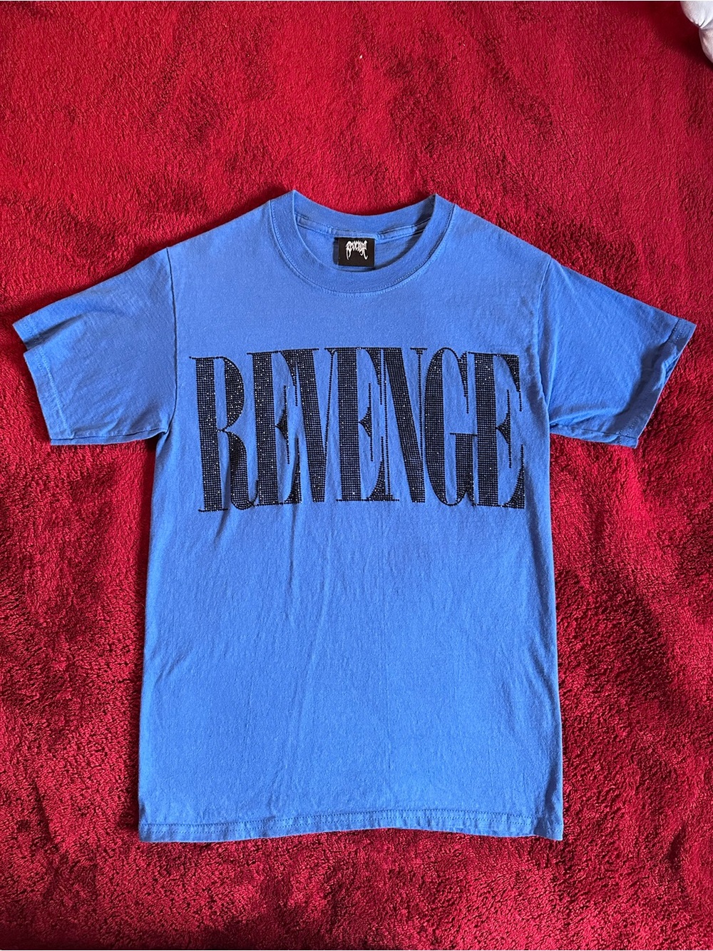 REVENGE Rhinestone Logo Tee in Blue